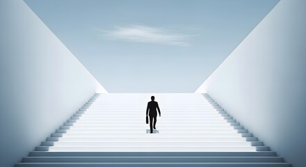 Businessman Climbing Stairs Success Concept