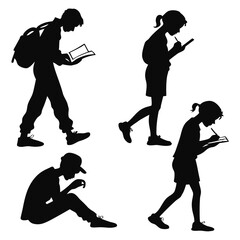 Silhouettes of people engaged in various activities