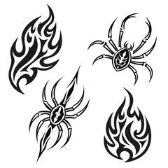 Tribal spider and flame tattoo designs