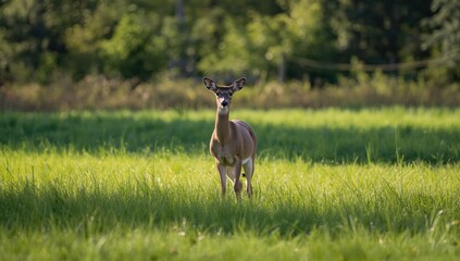 Deer standing alert in grassy area, highlighting native species in outdoor environments