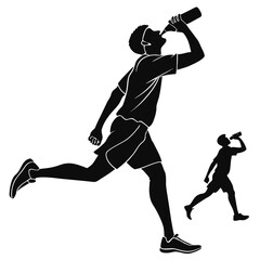 Silhouette of runners drinking