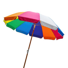 Obraz premium Colorful beach umbrella with multicolored canopy isolated on transparent background