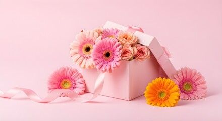 Pink Floral Background with Gerberas