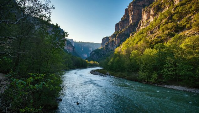 Scenic riverside path beside the Amatas Dabas Taka with dramatic cliffs and a gentle stream, perfect for outdoor activities