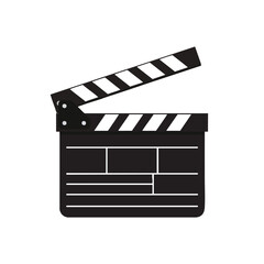 Obraz premium A black film clapperboard is partially open against a white background