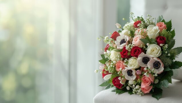 Flower bouquet in a floral salon, crafted for a wedding, highlighting love and nature, floral decoration, Earth Day