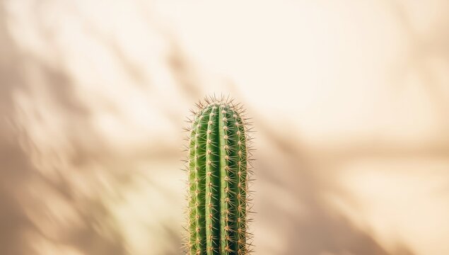 Detailed view of a green cactus with sharp needles serving as a drought-tolerant plant indicator, World Water Day