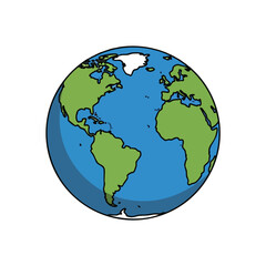Fototapeta premium Simple, cartoon illustration of planet Earth, showcasing continents and oceans