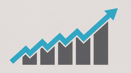 Business growth chart with rising blue arrow and gray bars on light background