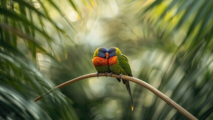 Pair of lovebirds perched together, highlighting companionship, suitable for themes of love or relationships