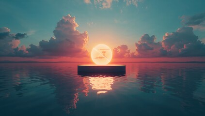 Neon sphere with white cloud and abstract geometric backdrop, ideal for digital interface design