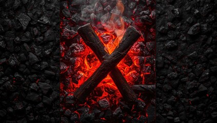 Orange hot coals in a stove serving as a background pattern for layout, Earth Day