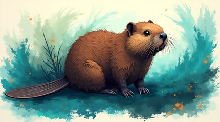 Abstract beaver backdrop featuring layered organic shapes, rich beaver-brown and cocoa hues, subtle grain texture, gentle shadow depth, modern rustic elegance