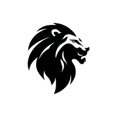Bold black and white lion head logo design on a clean white background