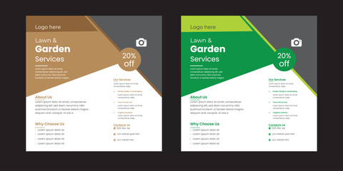 Lawn and Gardening service social media post design. Agro farm services social media banner template design