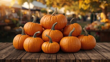 Farmers market stall with natural ornamental gourds and orange pumpkins for festive harvest celebrations