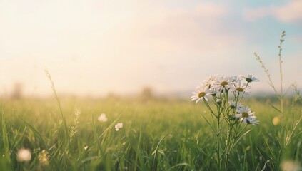 Close-up of white daisy flowers in morning light emphasizing freshness for botanical photography
