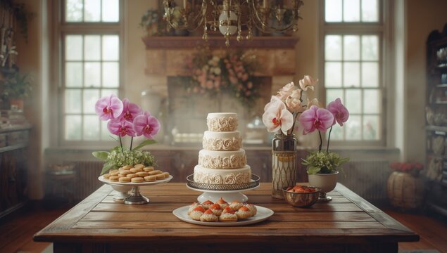 Assorted wedding cake and cookies arranged for event, highlighting baked goods for social gatherings