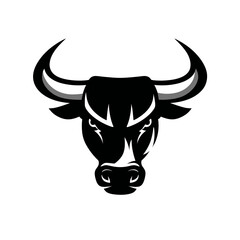 Bold bull head silhouette in black and white isolated on white background