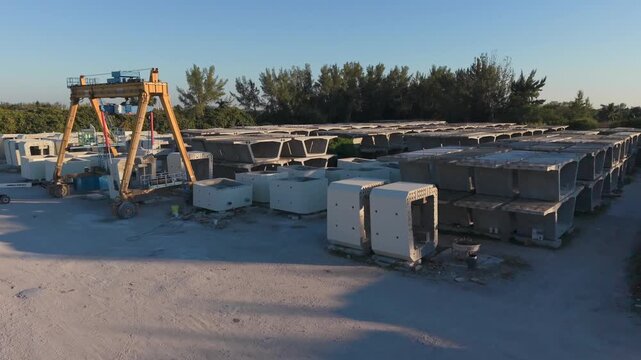 Lot full of precast concrete bridge segments are modular components used to construct bridges in expressway