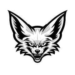 Bold fox head graphic with sharp details isolated on a white background
