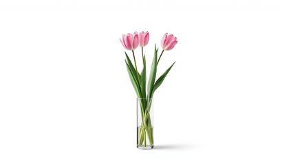 Pink tulips in a vase arranged for decorative display, spring season