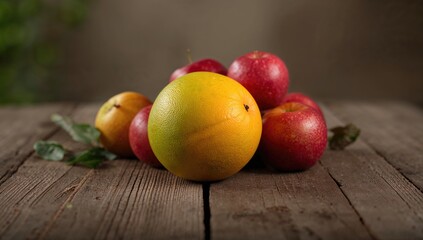 Juicy pamelo and crisp apples displayed on a table, suitable for fruit selection and meal prep