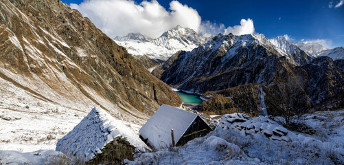 mountain landscape with blue sky and clouds