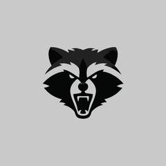 Bold raccoon head illustration angry expression on a neutral gray background