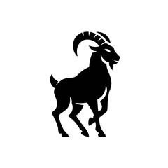 Bold silhouette of a goat on white background for graphic design
