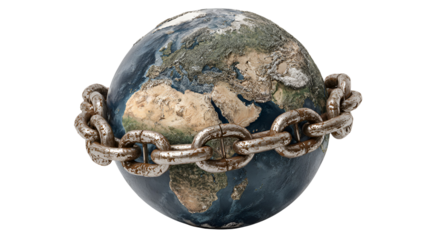 Earth egg with chains around it isolated on transparent background