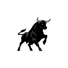 Bold silhouette of a bull standing on hind legs against a white background