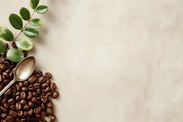 Abundant Coffee Beans and Silver Spoon, Negative Space