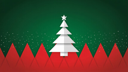 Modern minimalist Christmas tree on red hills with green snowy background
