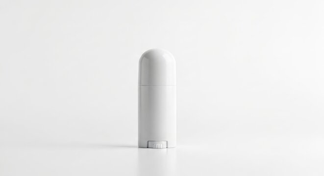 Isolated white, oval-topped deodorant stick on a reflective white surface
