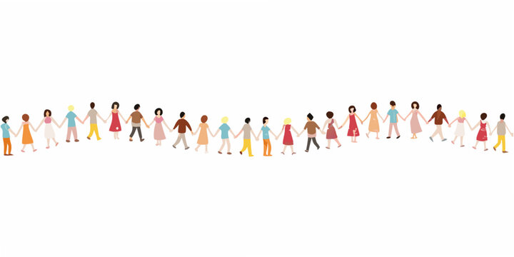 A colorful line of diverse paper cutout people holding hands together