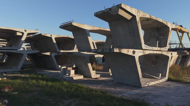 Lot full of precast concrete bridge segments are modular components used to construct bridges in expressway