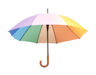 Colorful pastel rainbow umbrella for rain protection isolated on white
