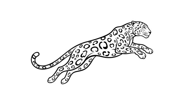 Jumping Leopard Line Art Vector