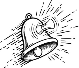 Ringing bell with sound waves indicating alarm or notification communication symbol