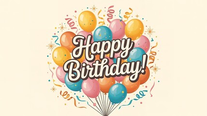 Happy new year and  Birthday Celebration Background with Colorful Balloons Curled Streamers and Confetti Isolated on Cream Background