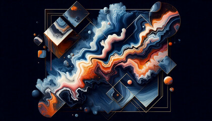A liquid acrylic geometric composition, Ai generated image