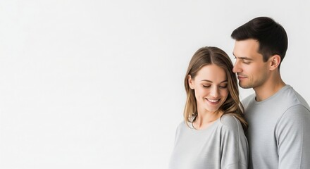 Fototapeta premium Shy Romantic Couple Sharing Soft Emotional Connection