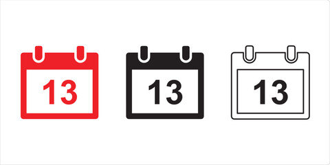 Calendar Icons - Marked Date: A set of minimalist calendar icons, each distinctly displaying the date 13, presented in three different styles.