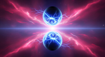 Abstract Cosmic Energy Orbs Colliding in Nebula.