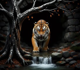 Tiger in the forest inside a cave I Wall Decor 