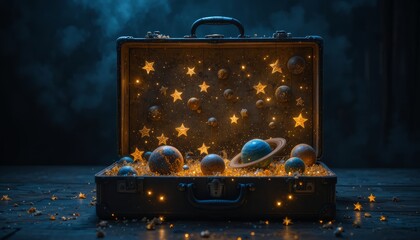 A magical suitcase opens to reveal a sparkling universe within