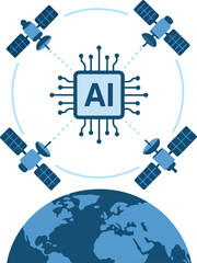 AI Managing Satellite Communication Networks in Earth Orbit Illustration