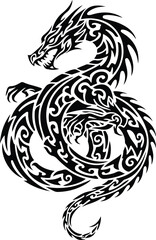 Black tribal dragon vector illustration, a powerful mythical creature with intricate patterns, perfect for tattoo art, graphic design, and symbolic cultural imagery