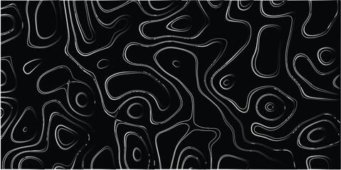 Abstract topographic contour lines with a metallic sheen on a black background, creating a futuristic, organic, and flowing pattern for science fiction, technology, or modern design themes © Brainless